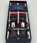 Albert Thurston for Cruciani & Bella Made in England 2 in 1 Adjustable Sizing 35 mm elastic braces Red Wine,  Blue Edge Y-Shaped Nickel Fittings Size XL