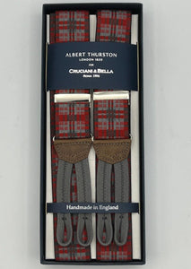 Albert Thurston - Elastic braces - 35 mm - Braid Ends - Red and Grey Tartan #4268