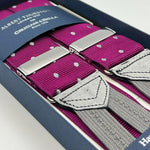 Albert Thurston for Cruciani & Bella Made in England Adjustable Sizing 40 mm Woven Barathea  Purple and Grey Dots  Motif  Braces Y-Shaped Nickel Fittings MULTIFIT