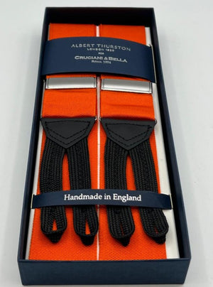 Albert Thurston for Cruciani & Bella Made in England Adjustable Sizing 40 mm Woven Barathea  Orange plain Y-Shaped Nickel Fittings Size: XL