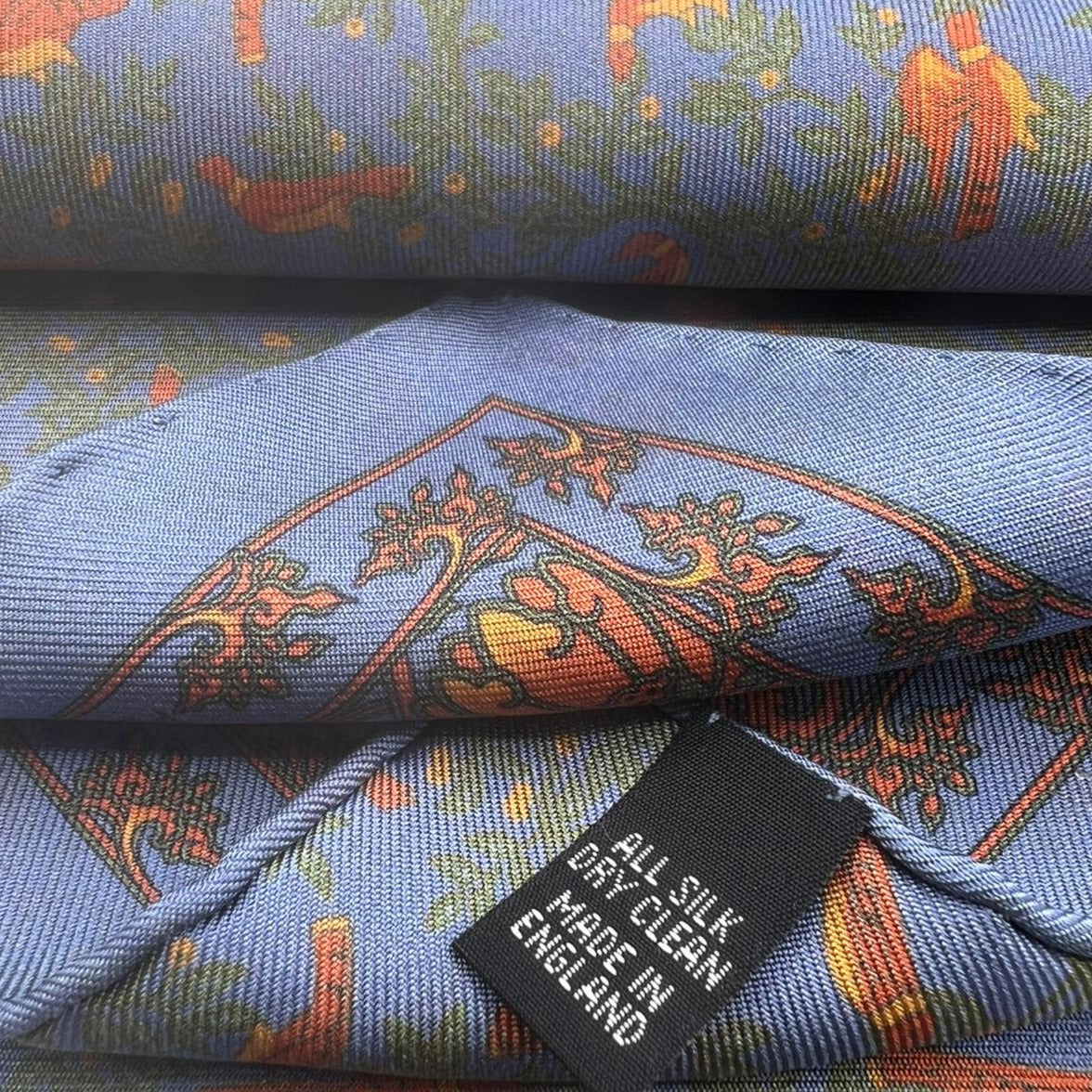 Cruciani & Bella - Silk - Light Blue, Orange Double Patterned Motif Pocket Square #7844