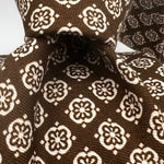 N.O.S. Cruciani & Bella - Silk and Cotton - Brown, White Motif  Tie
