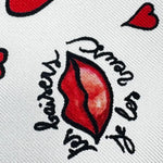 Cruciani &amp; Bella
Hand-rolled&nbsp;&nbsp;
100% Silk
White and Red

Love Motif Pocket Square
Made in Italy
33 cm X 33 cm
#10011