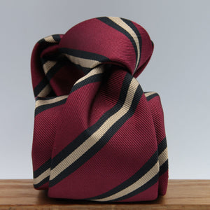 Cruciani & Bella 100% Silk Jacquard  Self Tipped Regimental "Wiltshire Regiment" Dark Red, Black and Beige stripes tie Handmade in Italy 8 cm x 148 cm #5698