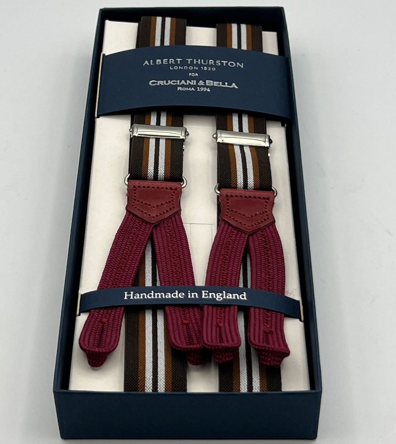 Albert Thurston - Elastic Braces - 25 mm - Brown and White Stripes  #4903