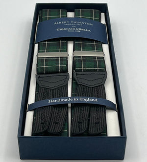 Albert Thurston - Elastic Braces - 35 mm - Green, Black and Off White Tartan Braces #7602