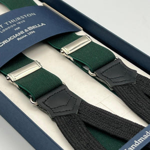 Albert Thurston for Cruciani & Bella Made in England Adjustable Sizing 25 mm elastic braces Bottle Green Plain Braces Braid ends Y-Shaped Nickel Fittings Size: XL