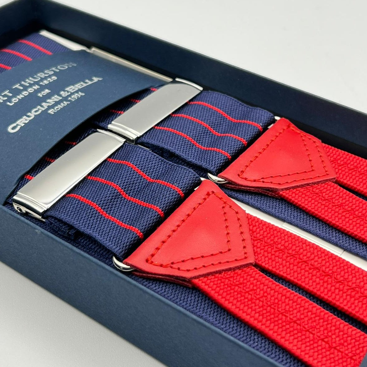 Albert Thurston - Woven Batrathea Braces  - 40 mm - Blue and Red  Stripes  #8526