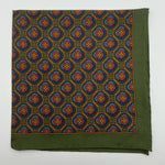 Cruciani & Bella - Silk - Green, Blue, Ocra and Red Patterned Motif Pocket Square 