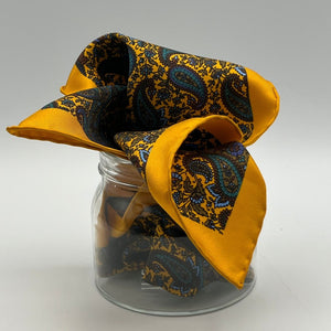 Cruciani & Bella - Silk - Yellow, Brown, Green Paisley Motif Pocket Square