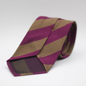 Cruciani & Bella 100% Silk Slim Shape Jacquard  Unlined Regimental "5th Batt. Northumberland Fusiliers" Bronze and Fuchsia stripes tie Handmade in Italy 8 cm x 150 cm #6141