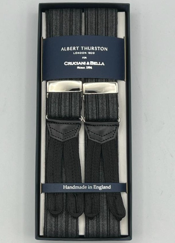 Albert Thurston - Braces - 100% Wool- 40 mm - Black and Grey Stripes –  Cruciani & Bella