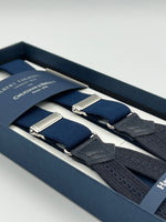 Albert Thurston for Cruciani & Bella Made in England Adjustable Sizing 25 mm elastic braces Blue Plain Braid ends Y-Shaped Nickel Fittings Size: XL
