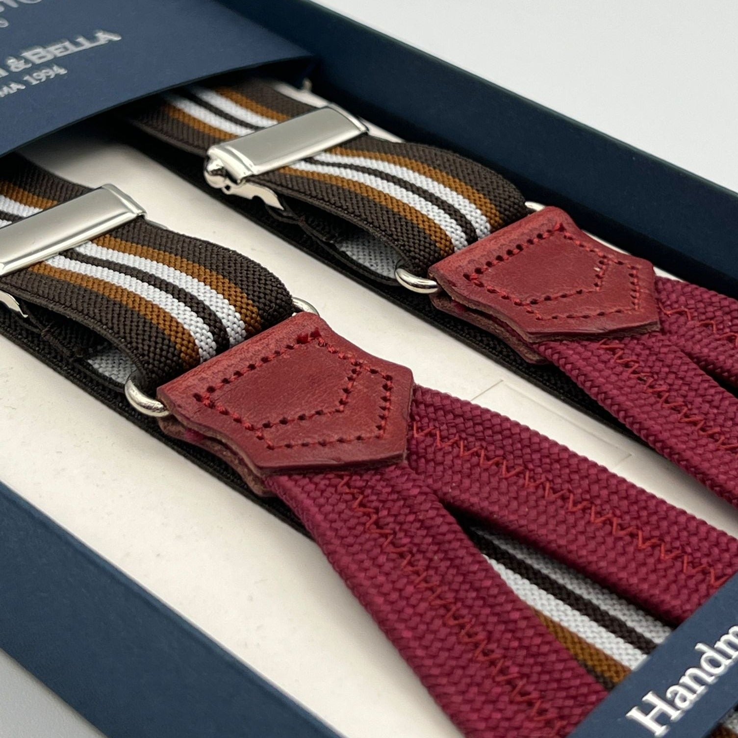 Albert Thurston - Elastic Braces - 25 mm - Brown and White Stripes  #4903