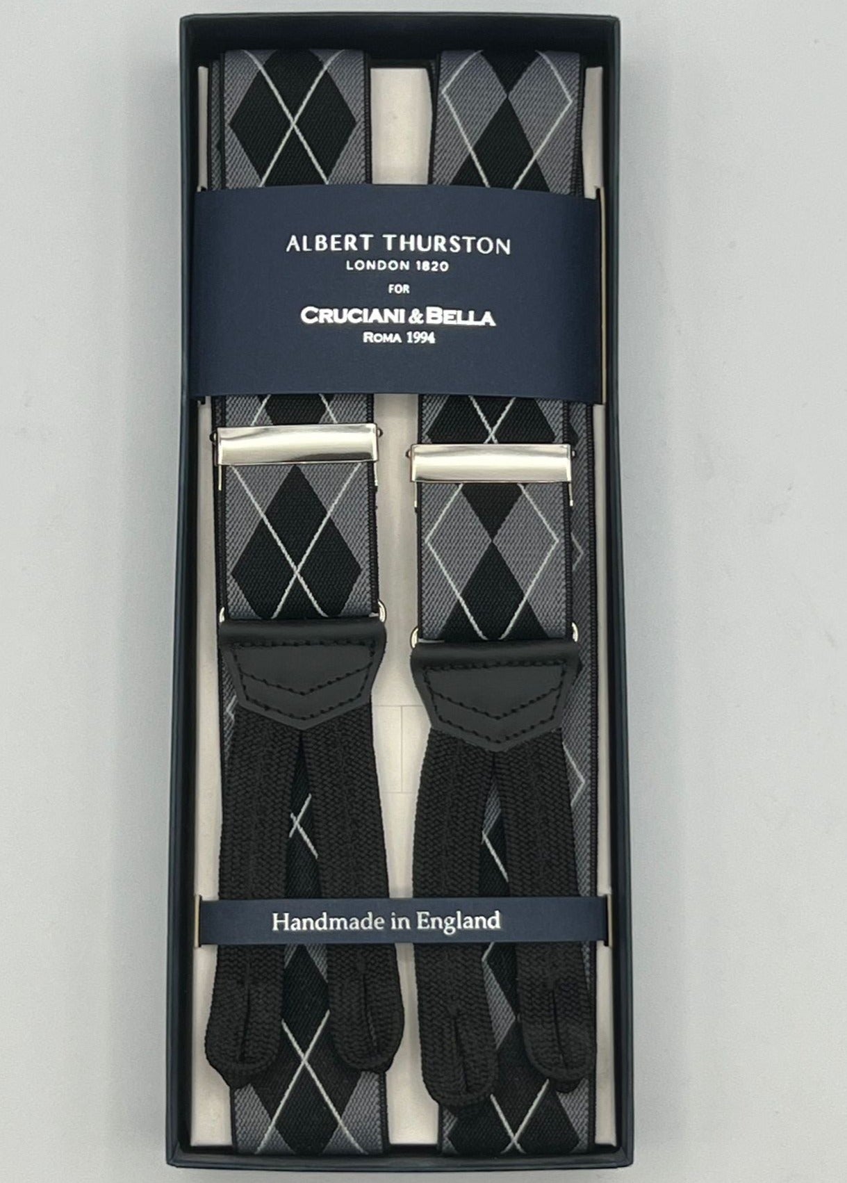 Albert Thurston - Elastic Braces - 35 mm - Grey, Black and White Tartan #4949