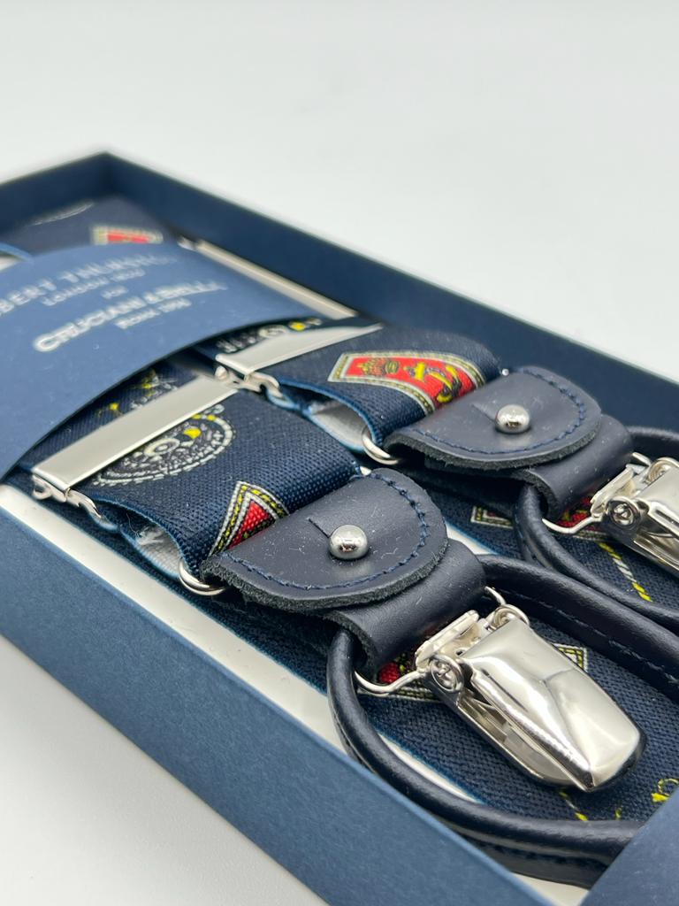 Albert Thurston for Cruciani & Bella Made in England 2 in 1 Adjustable Sizing 35 mm elastic braces Blue, Red and Yellow Marine Motifs Y-Shaped Nickel Fittings Size XL