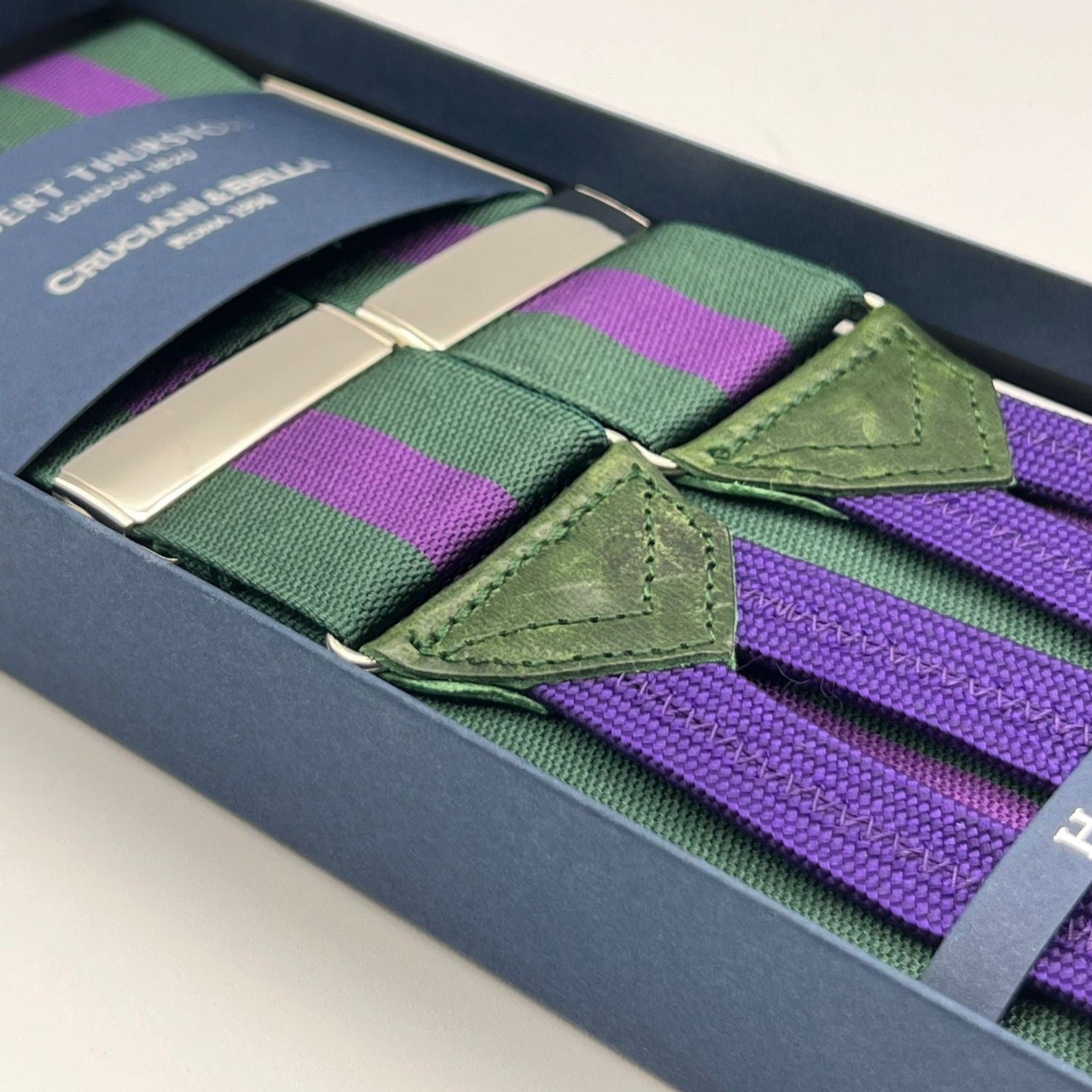 Albert Thurston - Woven Barathea Braces - 40 mm - Green and Purple stripes #3762