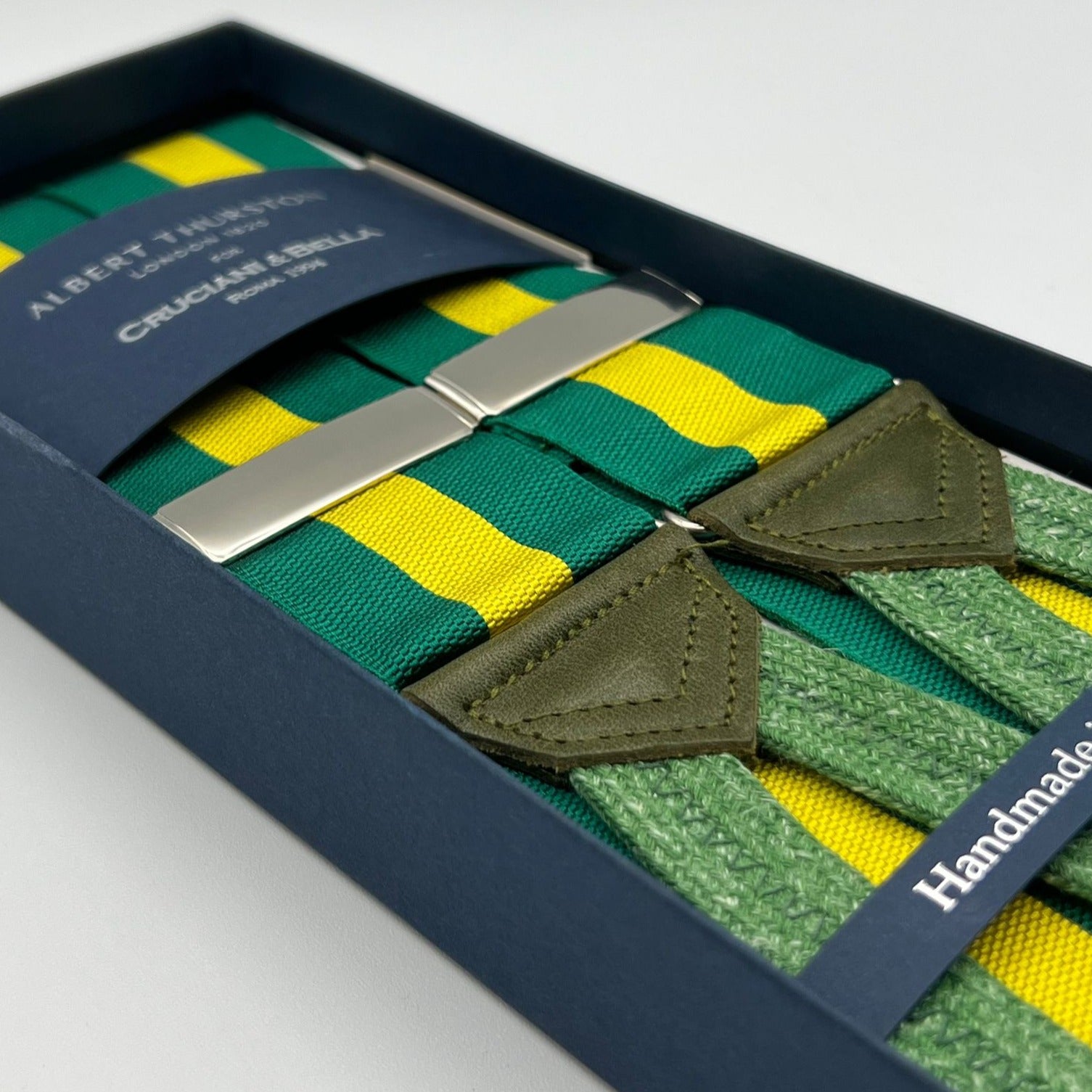 Albert Thurston - Woven Barathea Braces  - 40 mm -  Green and Yellow Stripes #5648