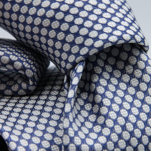 Holliday & Brown for Cruciani & Bella 100% Woven Jacquard Silk Tipped Blue Navy and White polka dots motif tie Handmade in Italy 8 cm x 150 cm #7549