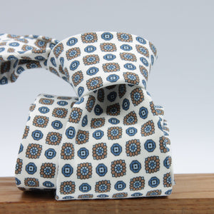 Cruciani & Bella 100% Printed Madder Silk  Italian fabric Unlined tie Off White, Brown and Blue Motifs Tie Handmade in Italy 8 cm x 150 cm #7684