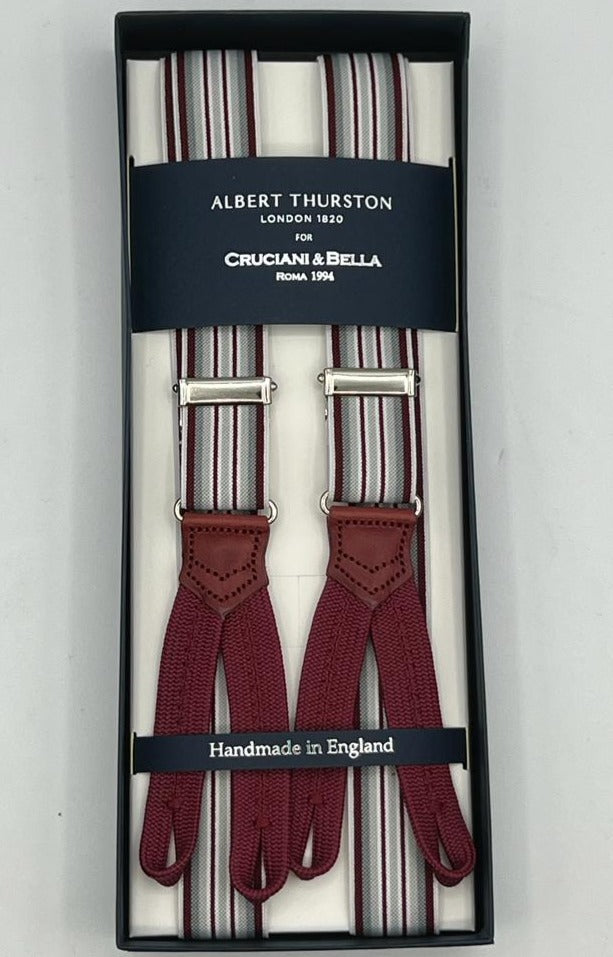 Albert Thurston - Elastic Braces - 25 mm - White, Red and Light Grey Stripes 