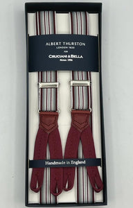 Albert Thurston - Elastic Braces - 25 mm - White, Red and Light Grey Stripes 