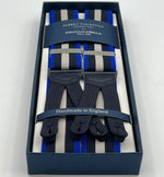 Albert Thurston for Cruciani & Bella Made in England Adjustable Sizing 35 mm Elastic Braces Blue, Light Blue and Grey  Stripes Braces Braid ends Y-Shaped Nickel Fittings Size: L