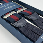 Albert Thurston for Cruciani & Bella Made in England Adjustable Sizing 35 mm Elastic Braces Blue, Red Wine Stripes Braid ends Y-Shaped Nickel Fittings Size: XL