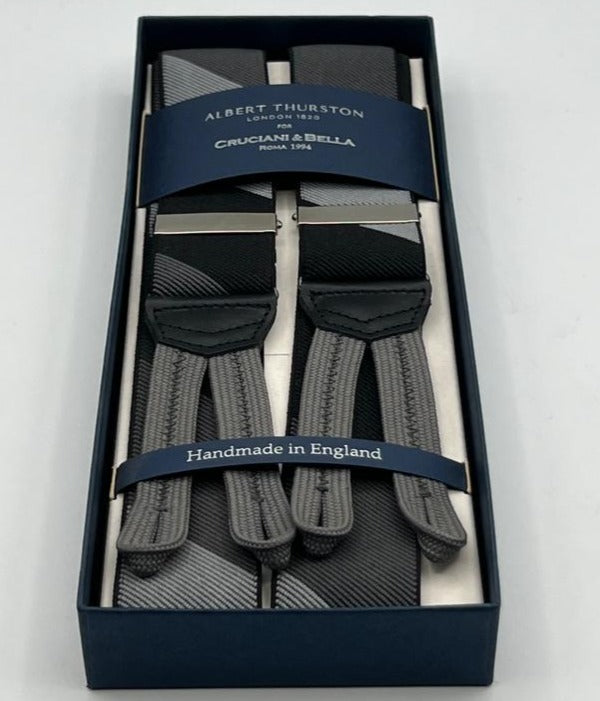 Albert Thurston - Elastic Braces - 35 mm - Grey and Black Large Stripes #4950