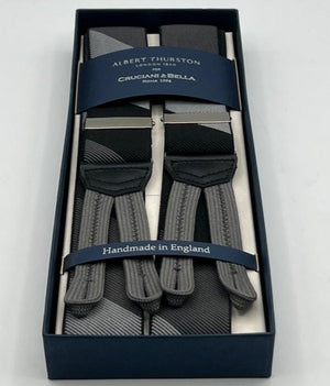Albert Thurston - Elastic Braces - 35 mm - Grey and Black Large Stripes #4950