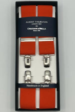 Albert Thurston for Cruciani & Bella Made in England Clip on Adjustable Sizing 35 mm elastic braces Orange plain X-Shaped Nickel Fittings Size: XL