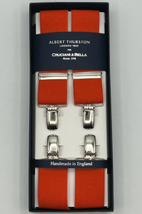 Albert Thurston for Cruciani & Bella Made in England Clip on Adjustable Sizing 35 mm elastic braces Orange plain X-Shaped Nickel Fittings Size: XL