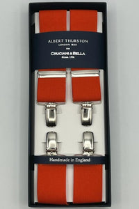 Albert Thurston for Cruciani & Bella Made in England Clip on Adjustable Sizing 35 mm elastic braces Orange plain X-Shaped Nickel Fittings Size: XL