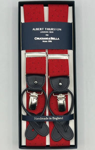 Albert Thurston for Cruciani & Bella Made in England 2 in 1 Adjustable Sizing 35 mm elastic braces Red, Blue Pin Point Y-Shaped Nickel Fittings Size XL