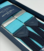 Albert Thurston for Cruciani & Bella Made in England Adjustable Sizing 40 mm Woven Barathea  Artic Blue Plain Braces Braid ends Y-Shaped Nickel Fittings Size: XL