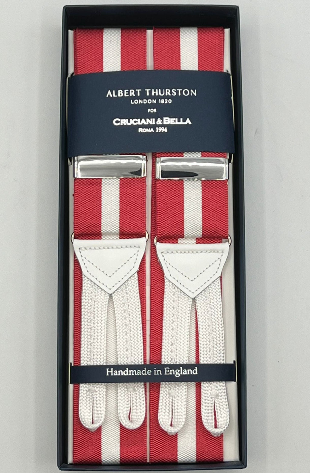 Albert Thurston - Woven Barathea Braces  - 40 mm - Light Old Rose and White Stripes #8528