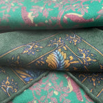 Cruciani & Bella - Silk -  Green, Ocra and Light Blue Double Patterned Motif Pocket Square