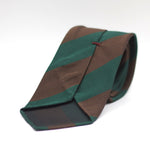 Cruciani & Bella 100% Silk Slim Shape Jacquard  Unlined Regimental "7th Batt. Sherwood Foresters" Brown and Green stripes tie Handmade in Italy 8 cm x 150 cm