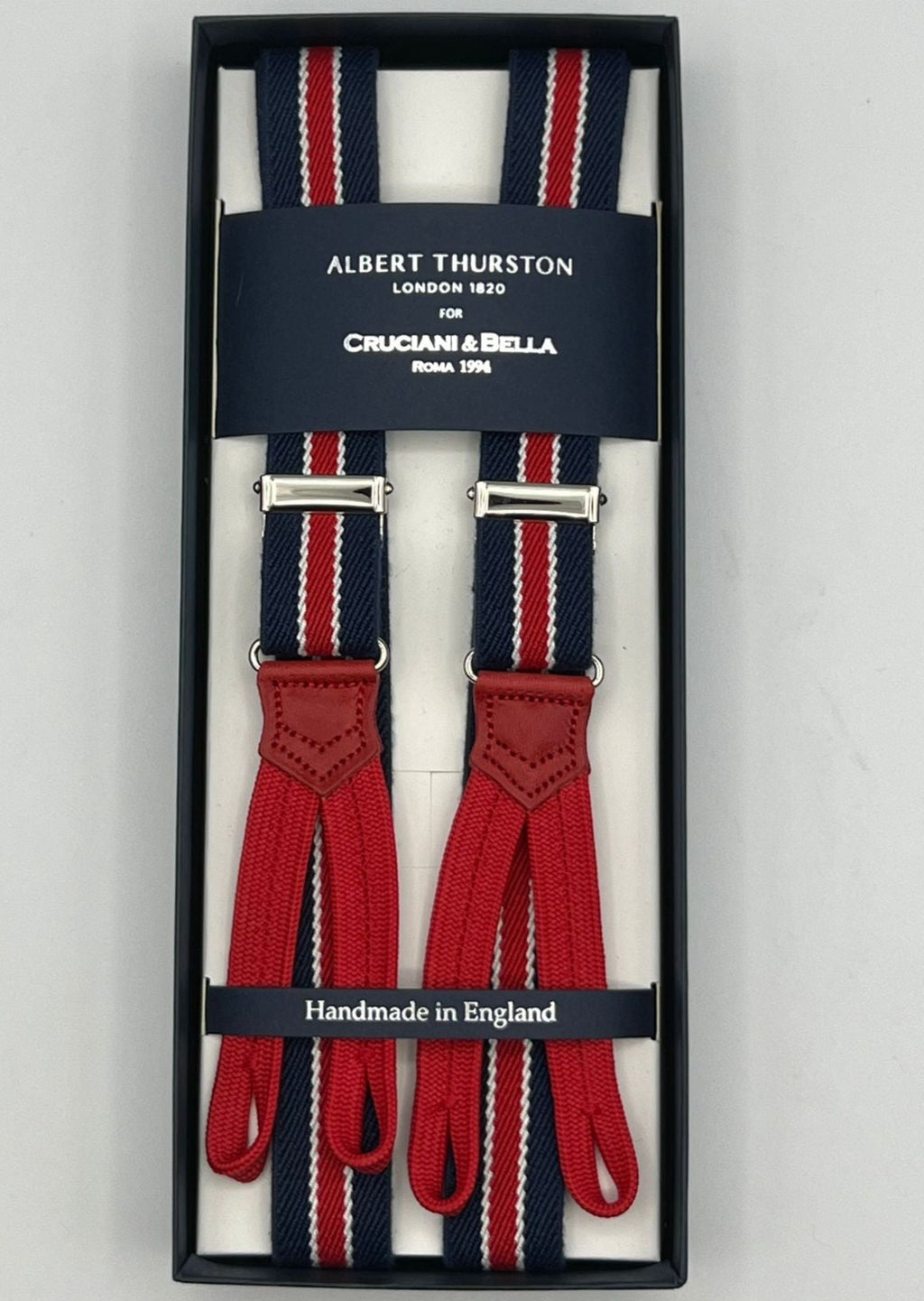 Albert Thurston - Elastic Braces - 25 mm - Blue, Red and White Stripes #7603