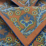 Cruciani & Bella - Silk - Brown, Green, Blue and Ocra Patterned Motif Pocket Square