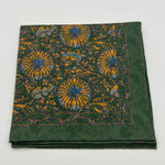 Cruciani & Bella - Silk -  Green, Ocra and Light Blue Double Patterned Motif Pocket Square