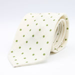 Cruciani &amp; Bella
Printed and Handmade in Italy
100% Wool
Unlined
Off-White and Green Dots Motif Tie
8 cm x 150 cm
#9171
