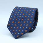 Cruciani &amp; Bella
100% Silk
Self-Tipped
Navy Blue, Rust and Light Blue Motif Tie
Handmade and Printed in &nbsp;Italy
English Archive Motif
8 cm x 150 cm
#9718