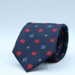 Cruciani &amp; Bella
100% Silk
Self-Tipped
Navy Blue, Red and Light Blue Motif Tie
Handmade and Printed in &nbsp;Italy
English Archive Motif
8 cm x 150 cm
#9721