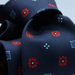 Cruciani &amp; Bella
100% Silk
Self-Tipped
Navy Blue, Red and Light Blue Motif Tie
Handmade and Printed in &nbsp;Italy
English Archive Motif
8 cm x 150 cm
#9721