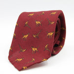 Cruciani &amp; Bella
Printed and Handmade in Italy
100% Wool

Unlined

Red Tie with Light Brown Dogs and Pheasants pattern

#9765