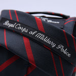 Holliday &amp; Brown for Cruciani &amp; Bella
100% Jacquard Silk
Tipped
"Royal Corps of Military Police" Regimental Tie
Navy Blue and Red Stripes
Handmade in Italy
8 cm x 148 cm
#9847