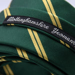 Holliday &amp; Brown for Cruciani &amp; Bella
100% Jacquard Silk
Tipped
Regimental Tie
Green and Yellow Stripes
Handmade in Italy
8 cm x 148 cm
#9851