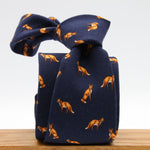 Cruciani &amp; Bella
Printed and Handmade in Italy
100% Wool
Unlined
Blue Tie with Light Brown Fox pattern
8 cm x 150 cm
#9862