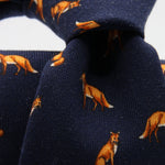 Cruciani &amp; Bella
Printed and Handmade in Italy
100% Wool
Unlined
Blue Tie with Light Brown Fox pattern
8 cm x 150 cm
#9862